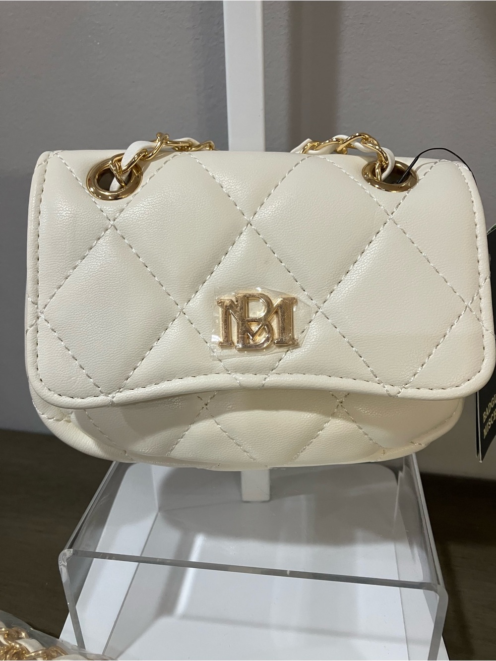 Badgley Mischka  Quilted Mini Bag in Cream with Gold Hardware’s